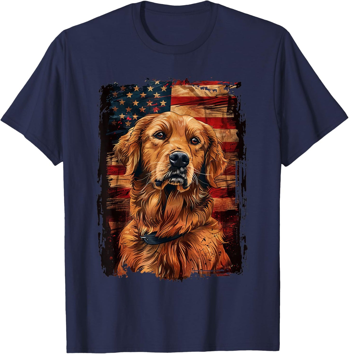 Golden Retriever American Flag T-Shirt - T-Shirt | Navy