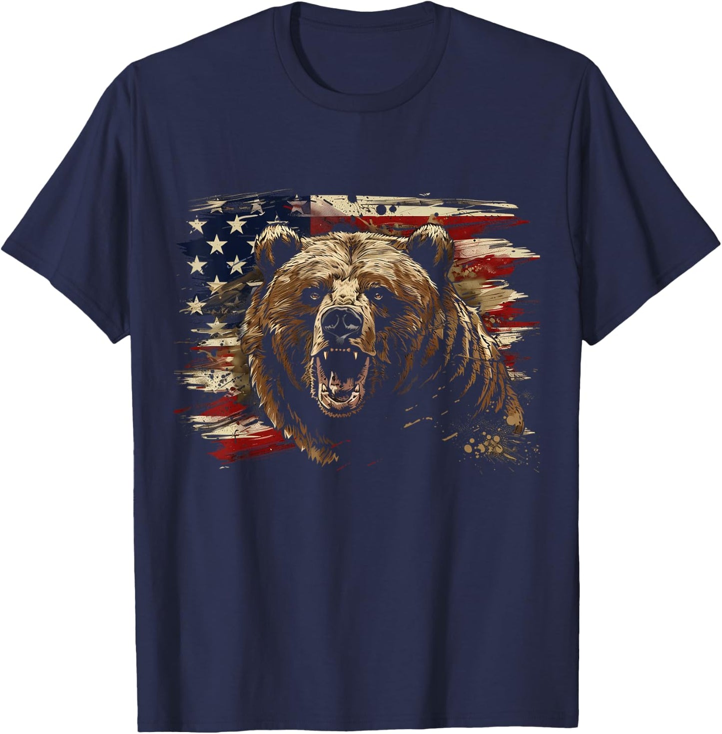 Bear American Flag USA Patriotic Grizzly Bear Lover T-Shirt - T-Shirt | Navy