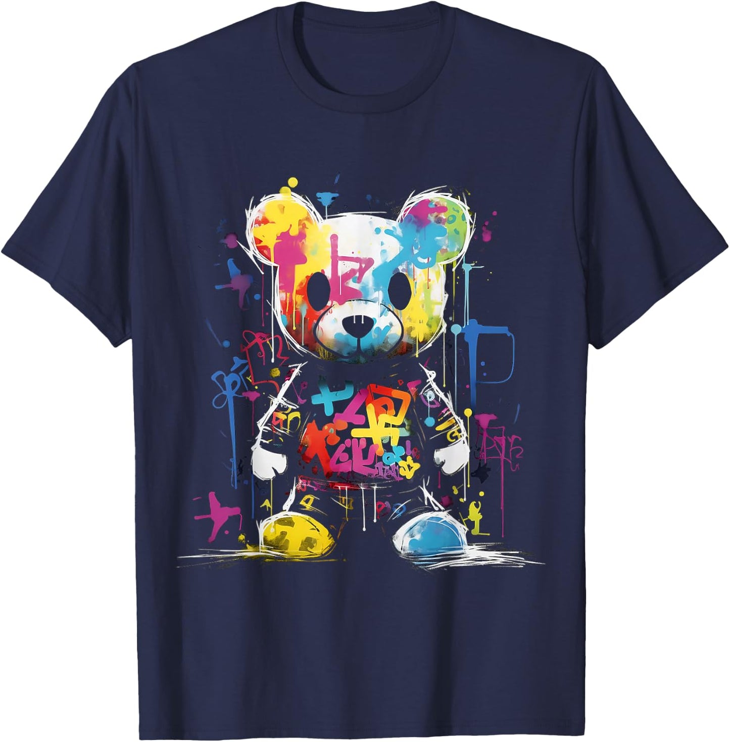 Bear Colorful Animal Graphic Artwork Bear T-Shirt - T-Shirt | Navy