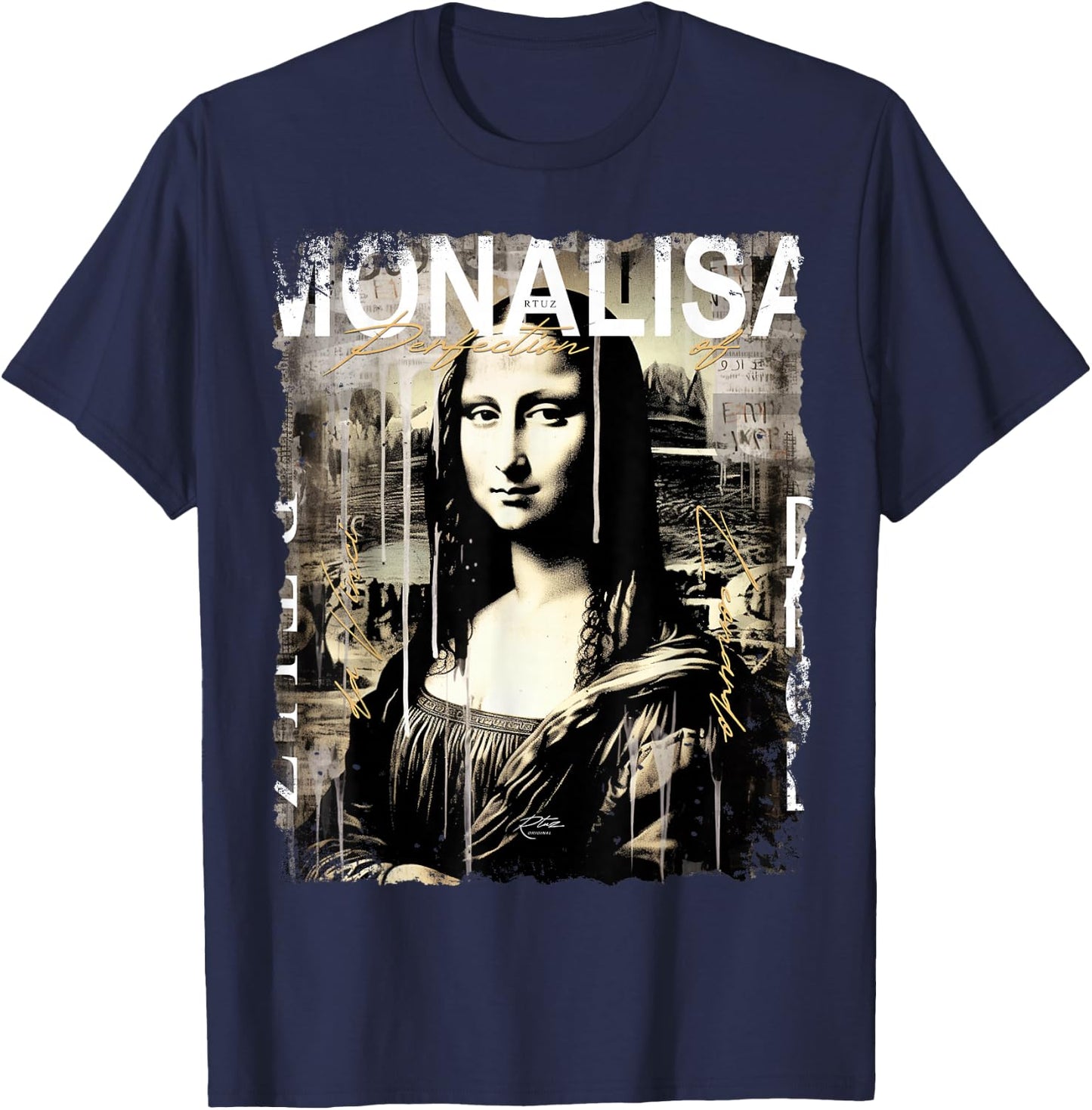 Mona Lisa Aesthetic Clothes Vintage Y2K Streetwear Women Men T-Shirt - T-Shirt | Navy