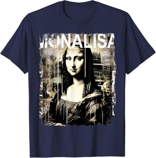 Mona Lisa Aesthetic Clothes Vintage Y2K Streetwear Women Men T-Shirt - T-Shirt | Navy