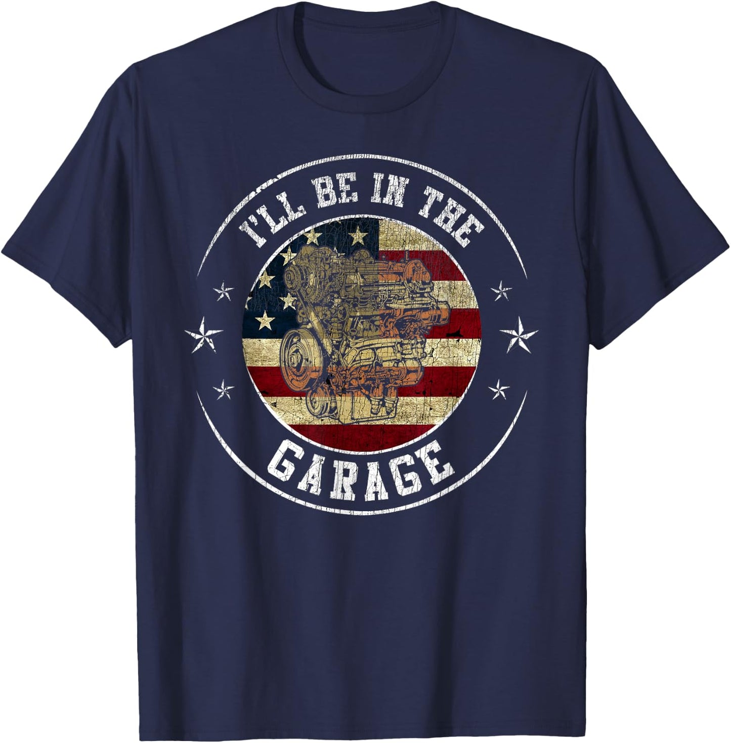 Retro Flag American Grandpa Mechanic I'll be in the garage T-Shirt - T-Shirt | Navy