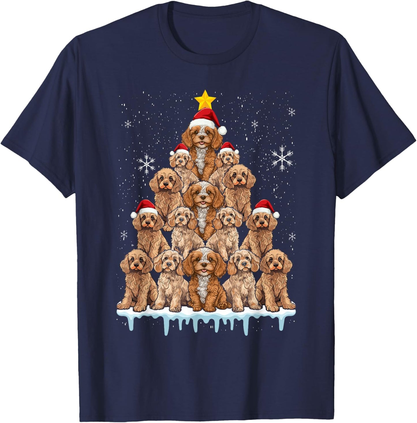 Christmas Tree Santa Cavapoo Christmas Lights Santa Cavapoo T-Shirt - T-Shirt | Navy