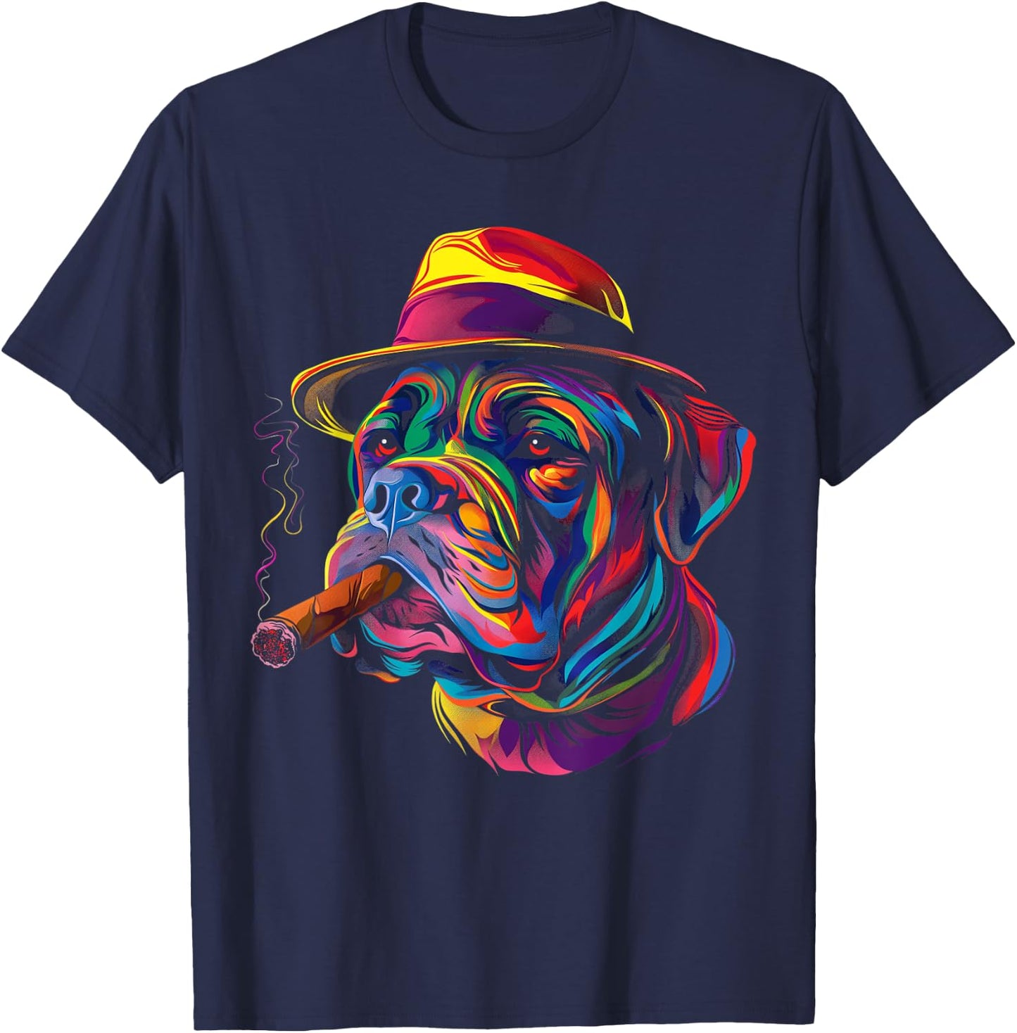 Mastiff Dog Smoking Hat Popart T-Shirt - T-Shirt | Navy