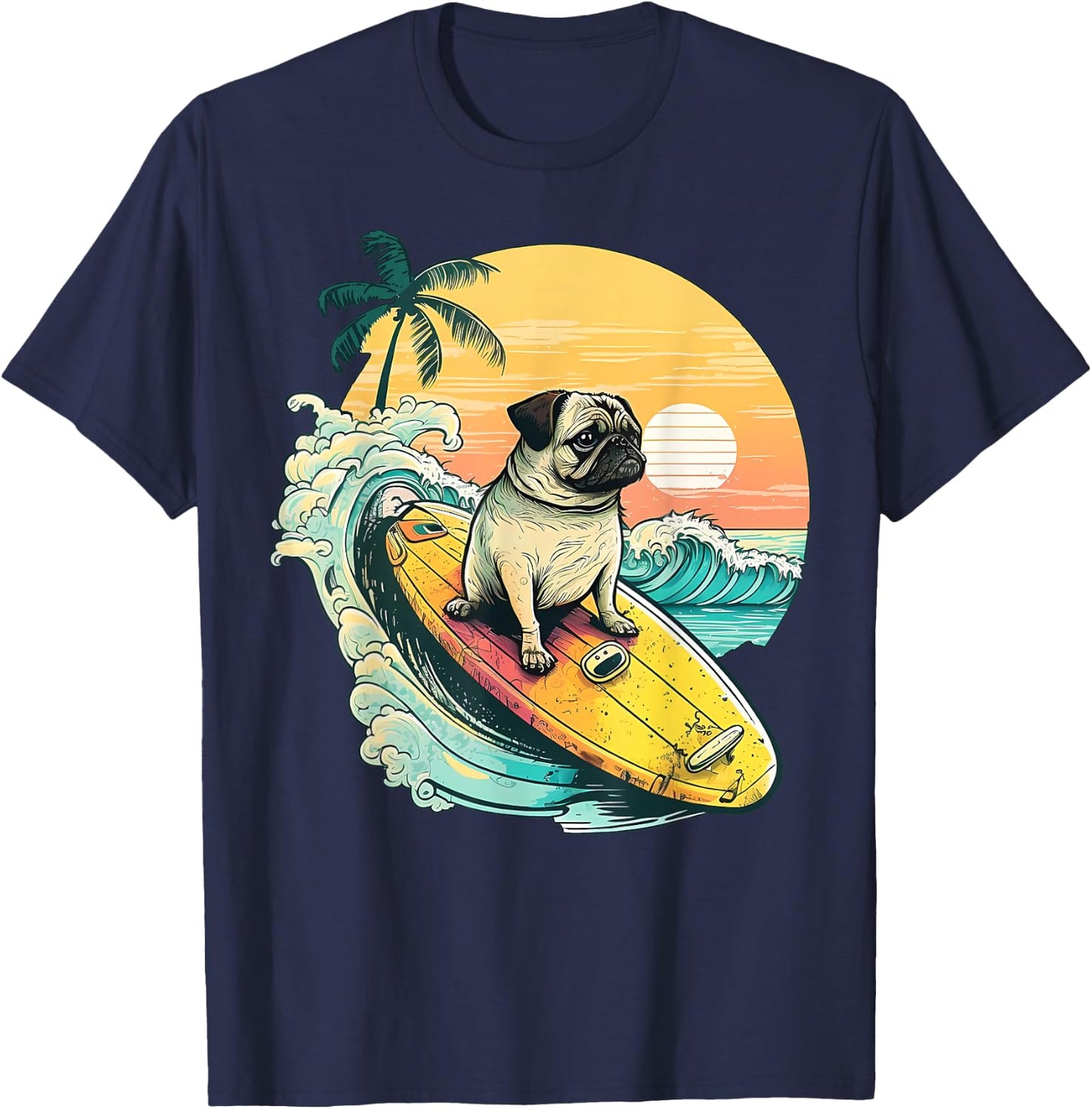 Funny Surfing Pug On Beach Pet Lover Vacation Summer T-Shirt - T-Shirt | Navy
