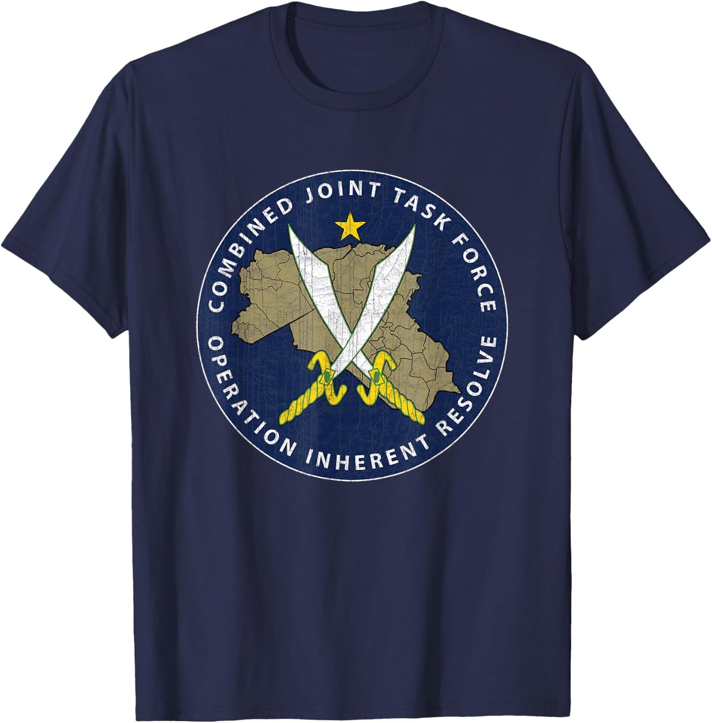 CJTF - OIR Operation Inherent Resolve Veteran Black Men's Vintage Modern Veteran-Themed Printed , Small, Short Sleeve T-Shirt - T-Shirt | Navy