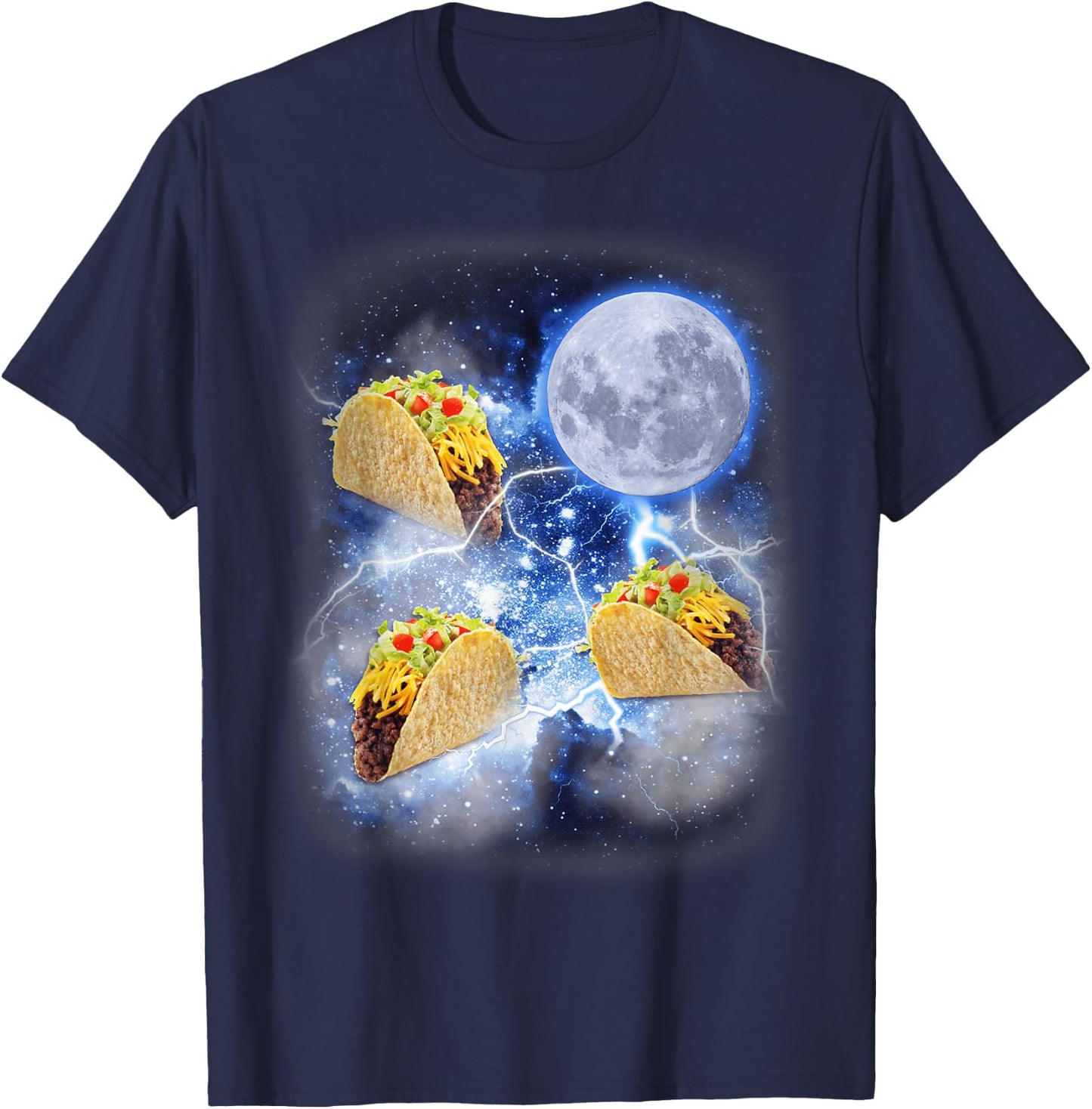 Three Taco Moon - Funny 3 Tacos Howling Meme Weird Cursed T-Shirt - T-Shirt | Navy