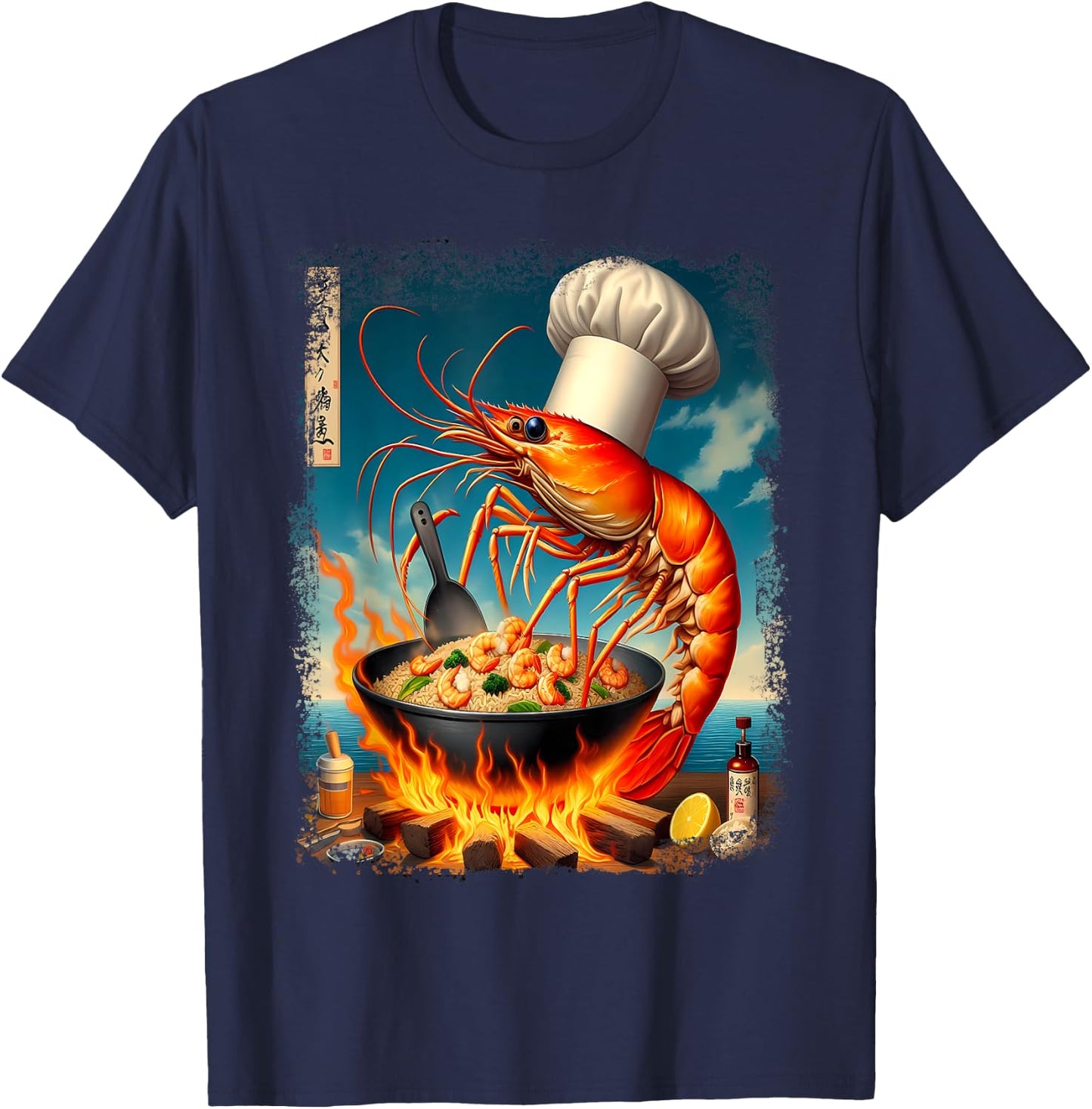 Funny Shrimp Fried This Rice Meme Painting Distressed Style T-Shirt - T-Shirt | Navy