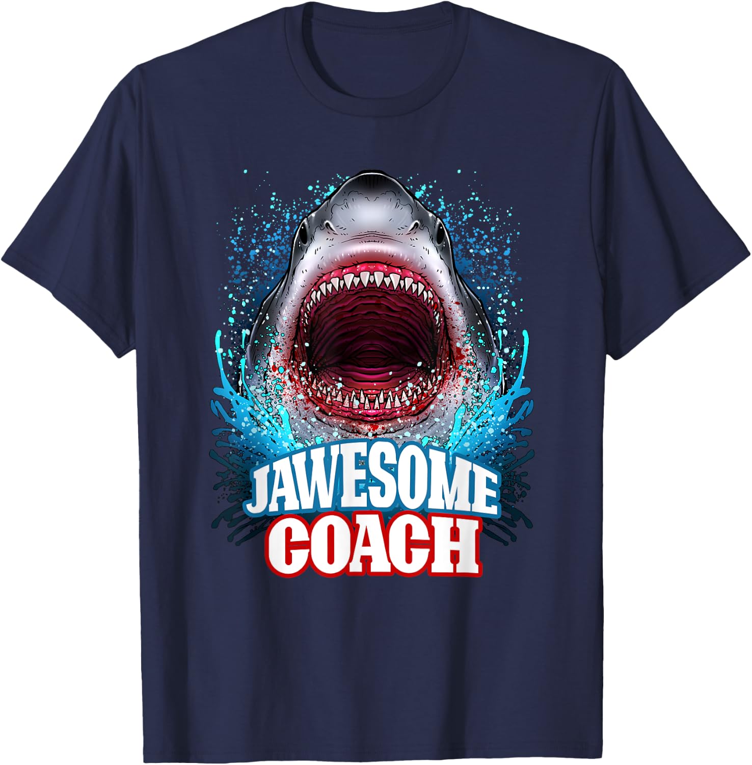 Jawesome Coach School Sports Great White Shark T-Shirt - T-Shirt | Navy