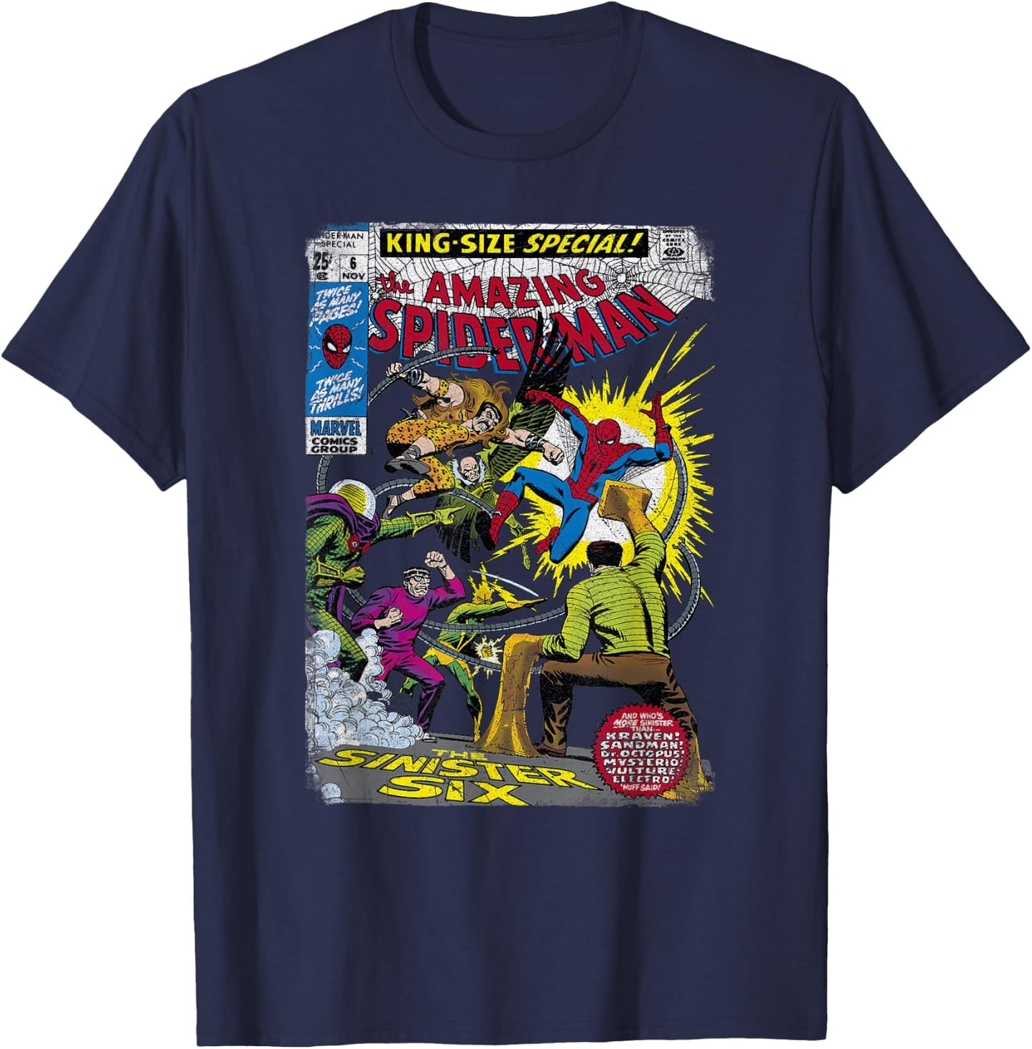Marvel Spider-Man Sinister Six Villains Comic Cover Small T-Shirt - T-Shirt | Navy