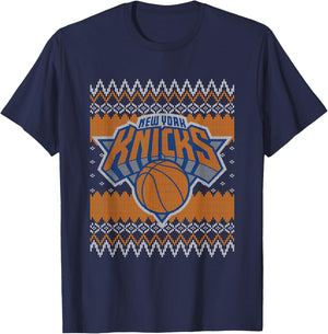 NBA New York Knicks Ugly Christmas Sweaters Style T-Shirt - T-Shirt | Navy