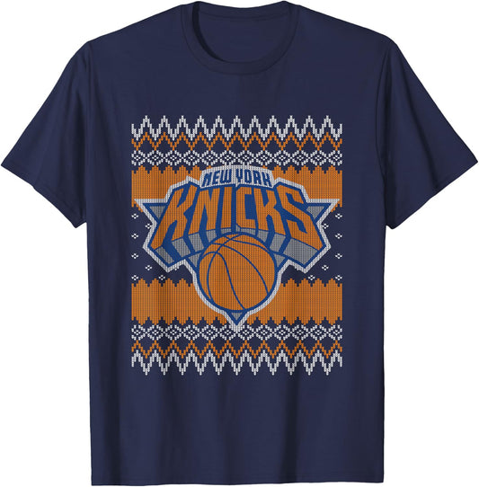 NBA New York Knicks Ugly Christmas Sweaters Style T-Shirt - T-Shirt | Navy