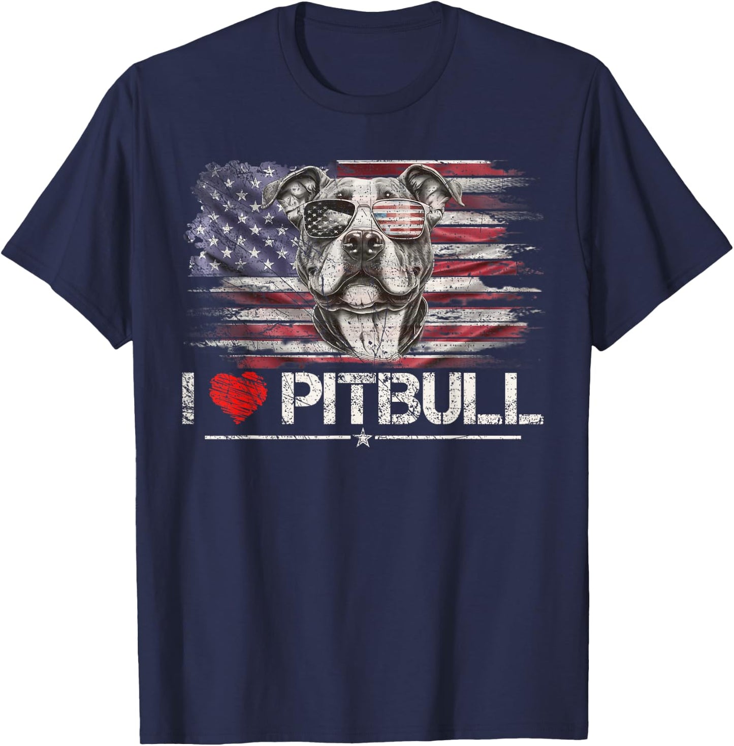Vintage USA Flag I Love My Pitbull Dog Heart, Pittie Lover Kids Men T-Shirt - T-Shirt | Navy