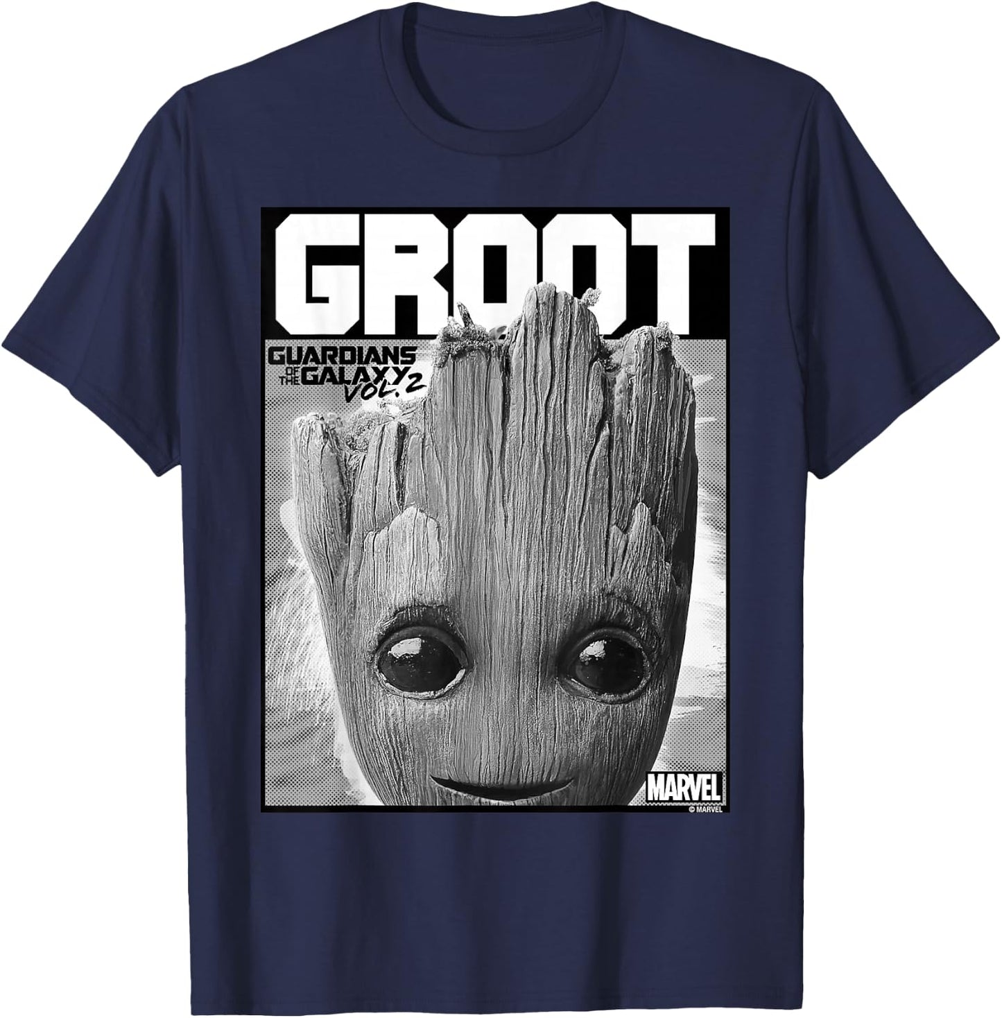 Marvel Guardians of The Galaxy Vol 2 Big Face Groot Poster T-Shirt - T-Shirt | Navy