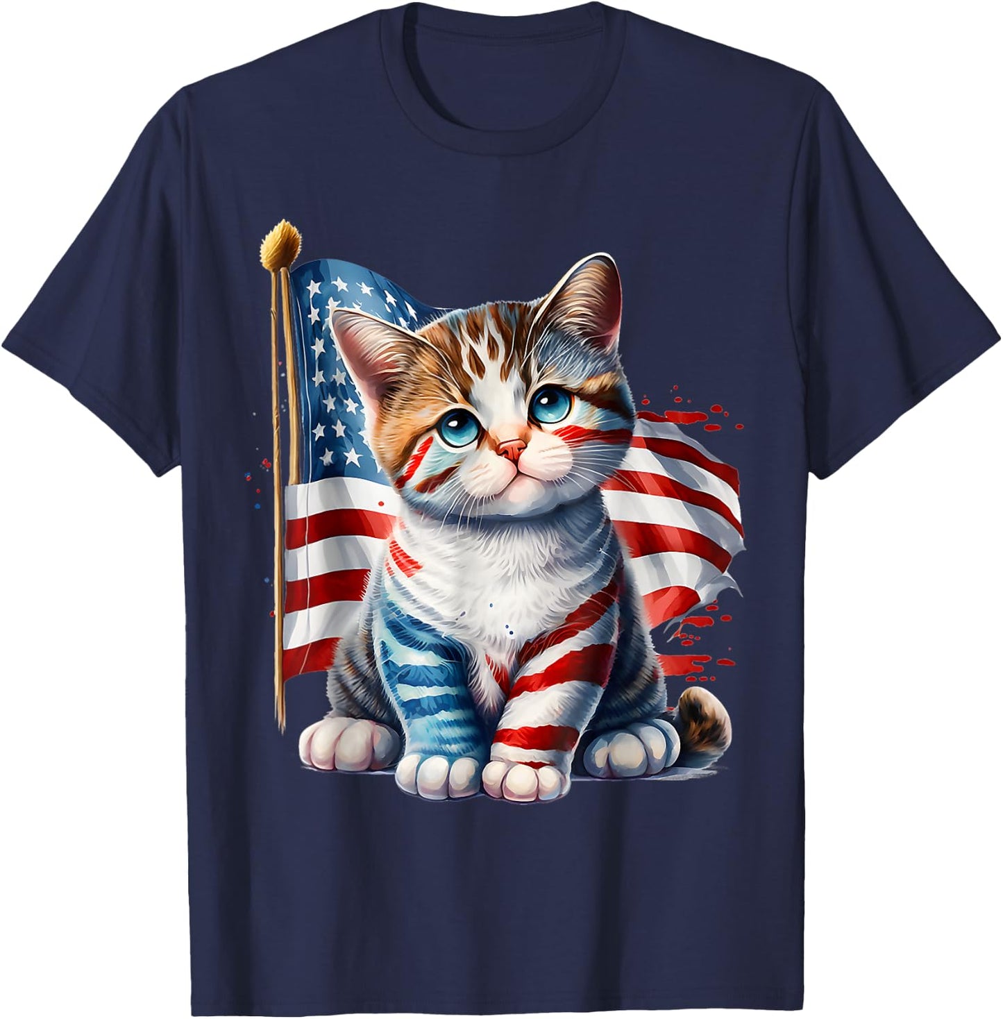 4th of July Kitty Cat American Flag America USA Cats Lover T-Shirt - T-Shirt | Navy