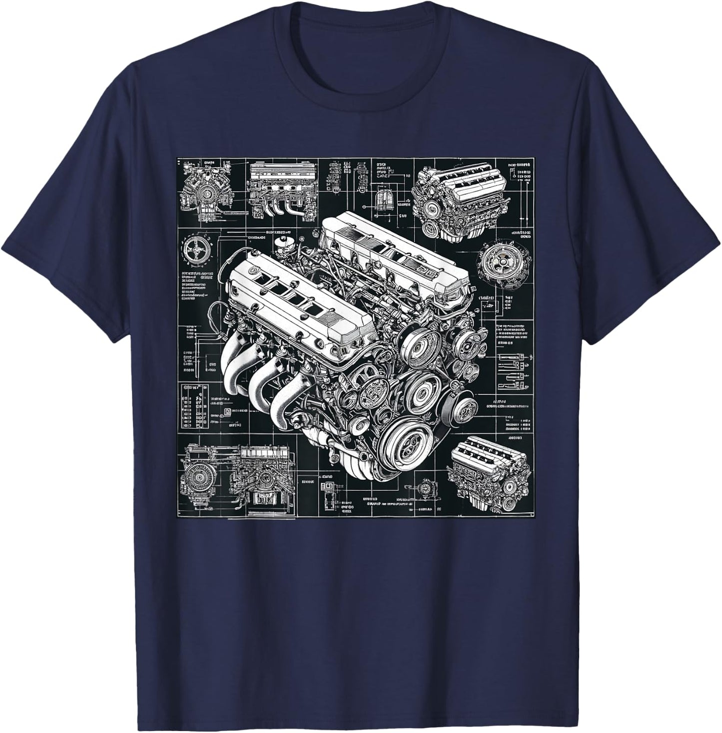 High Performance GTE Engine Blueprint For Car Mechanics T-Shirt - T-Shirt | Navy