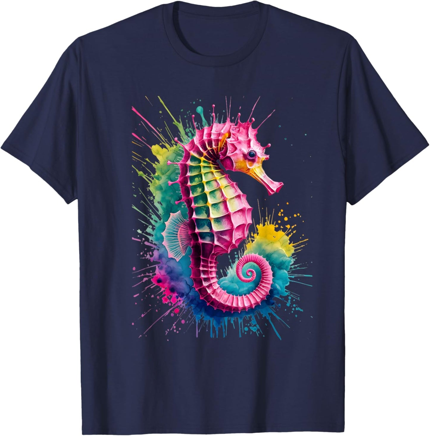 Seahorse Men Woman Colorful Watercolor Seahorse T-Shirt - T-Shirt | Navy