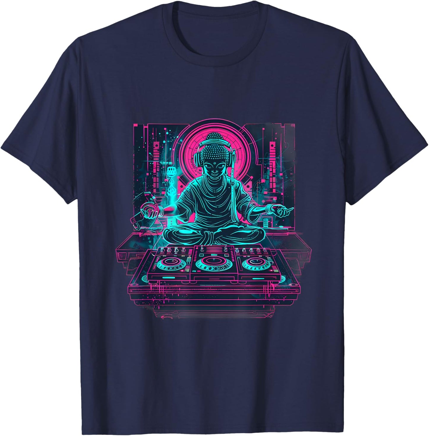 Buddha DJ House Meditation Buddhism Turntable DJ Buddha T-Shirt - T-Shirt | Navy