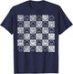 Happy Face Checkerboard Pattern Minimal – Checkered Smile T-Shirt - T-Shirt | Navy