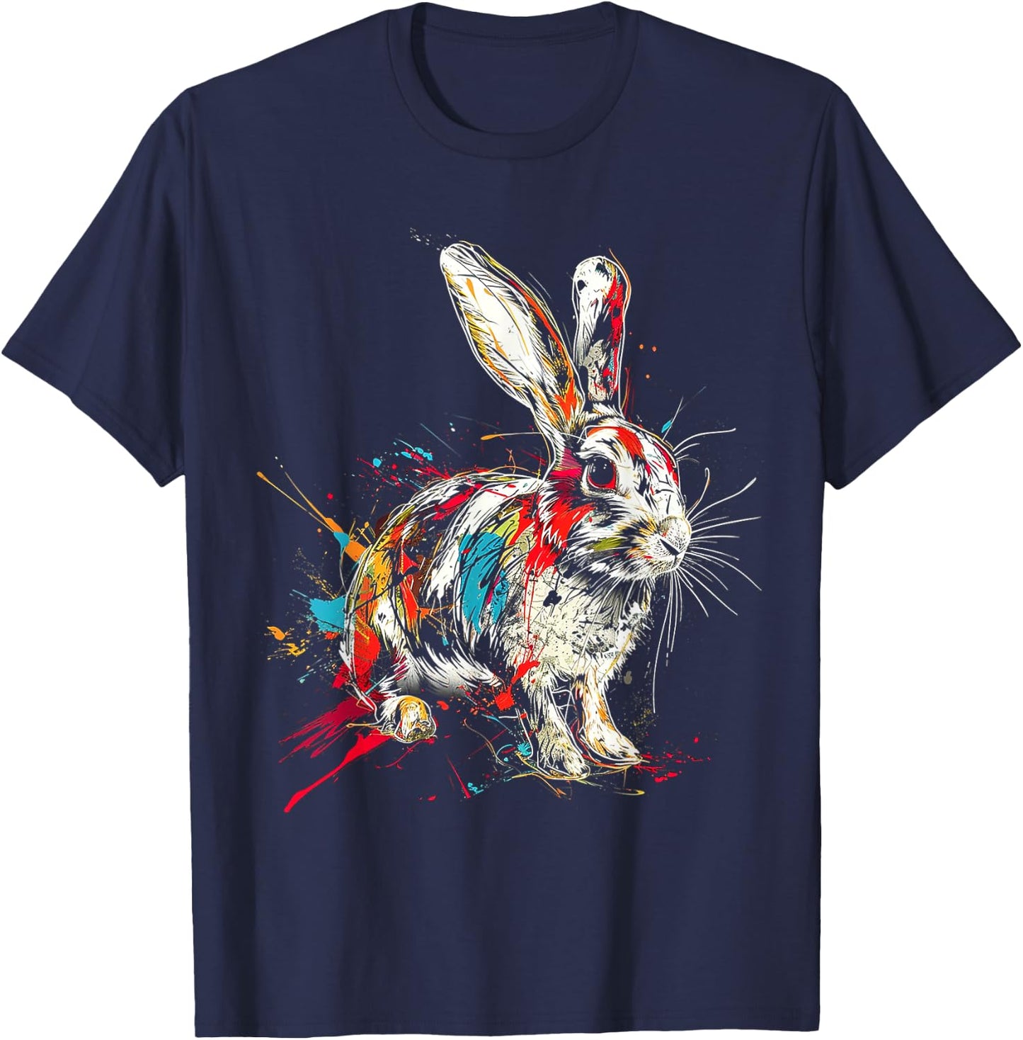 Rabbit Colorful Animal Graphic Art Rabbit T-Shirt - T-Shirt | Navy
