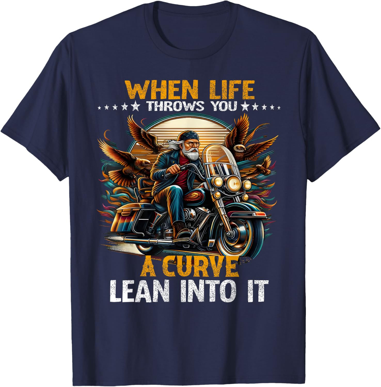 Biker When Life Throws You A Curve Grandpa Motorbike T-Shirt - T-Shirt | Navy