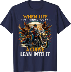 Biker When Life Throws You A Curve Grandpa Motorbike T-Shirt - T-Shirt | Navy