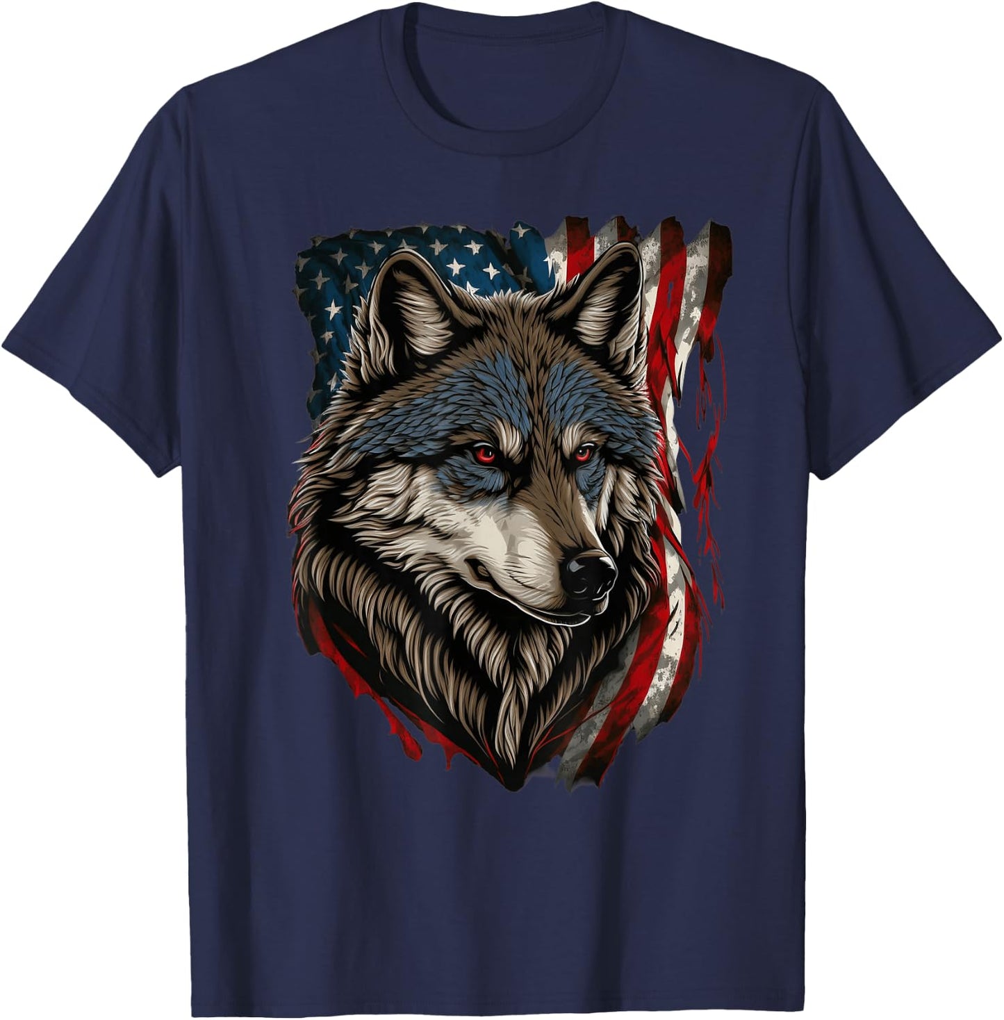 Wolf Outfit Patriotic Wolves 4th Of July USA American Flag T-Shirt - T-Shirt | Navy
