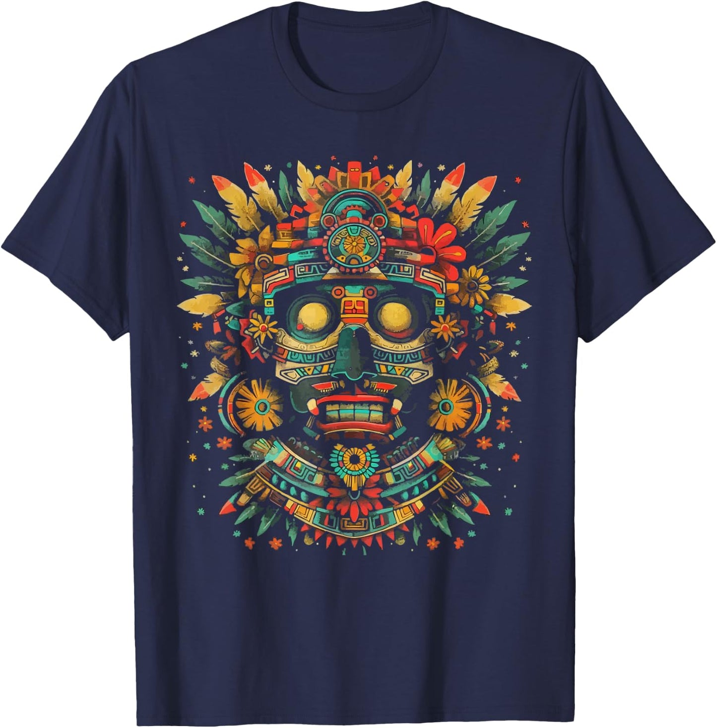 Aztec God Aztec Culture Mayan Indigenous Tlaloc Statue T-Shirt - T-Shirt | Navy