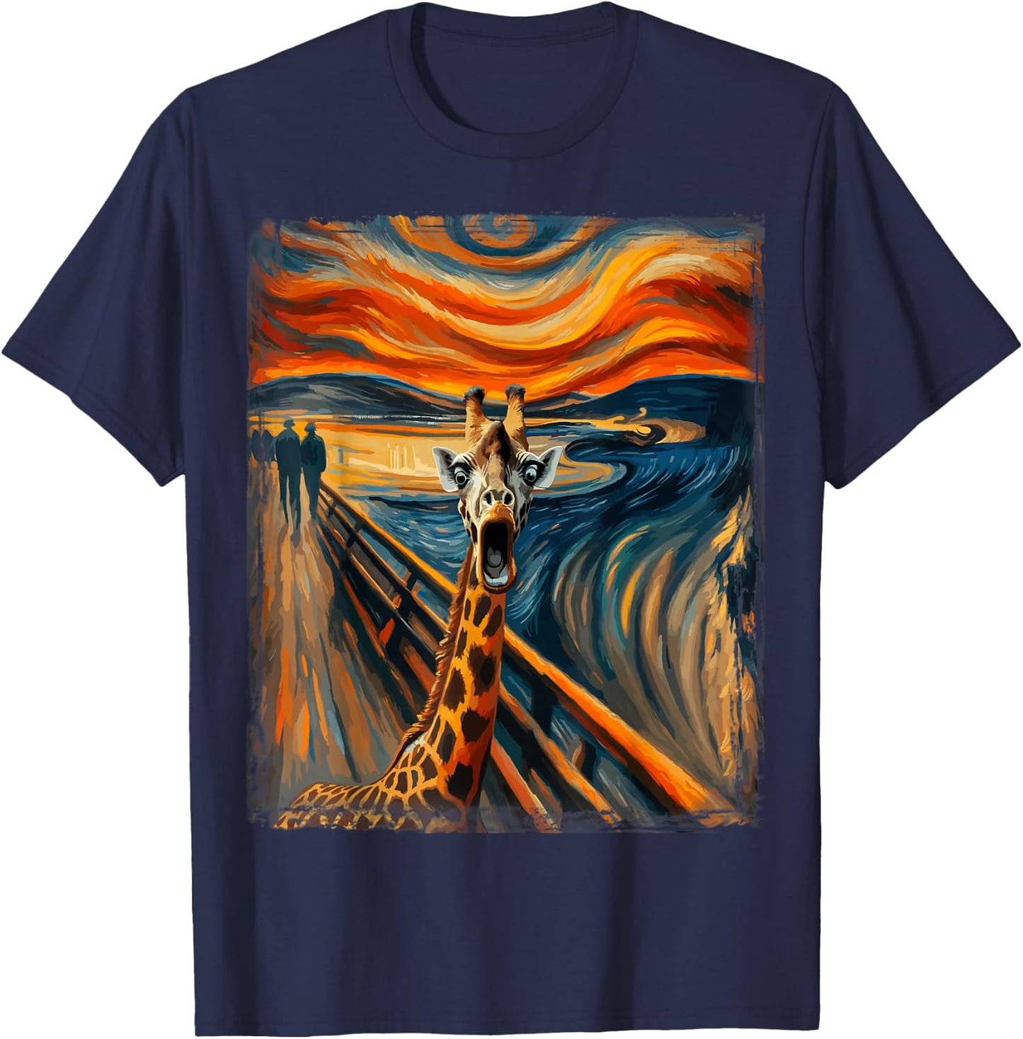 Artist Scream Parody Funny Animal Painting Art Humor Giraffe T-Shirt - T-Shirt | Navy