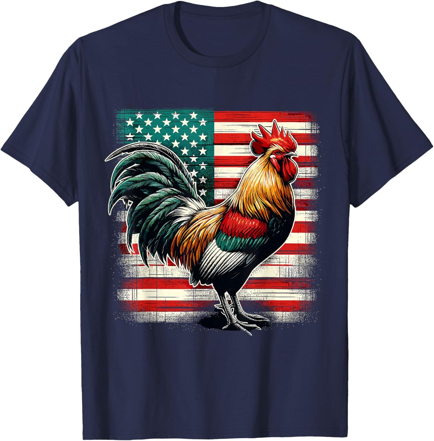 Patriotic Rooster USA Flag Chicken Farmer T-Shirt - T-Shirt | Navy
