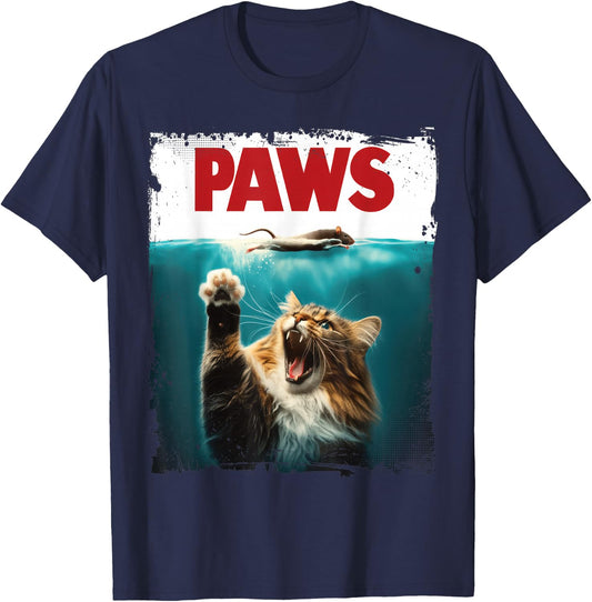 Humorous Paws Parody Cat Mouse for Cat Lover Cat Mom Cat Dad T-Shirt - T-Shirt | Navy