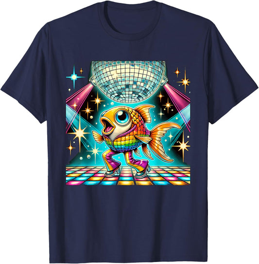 Aesthetic Fish Disco T-Shirt - T-Shirt | Navy