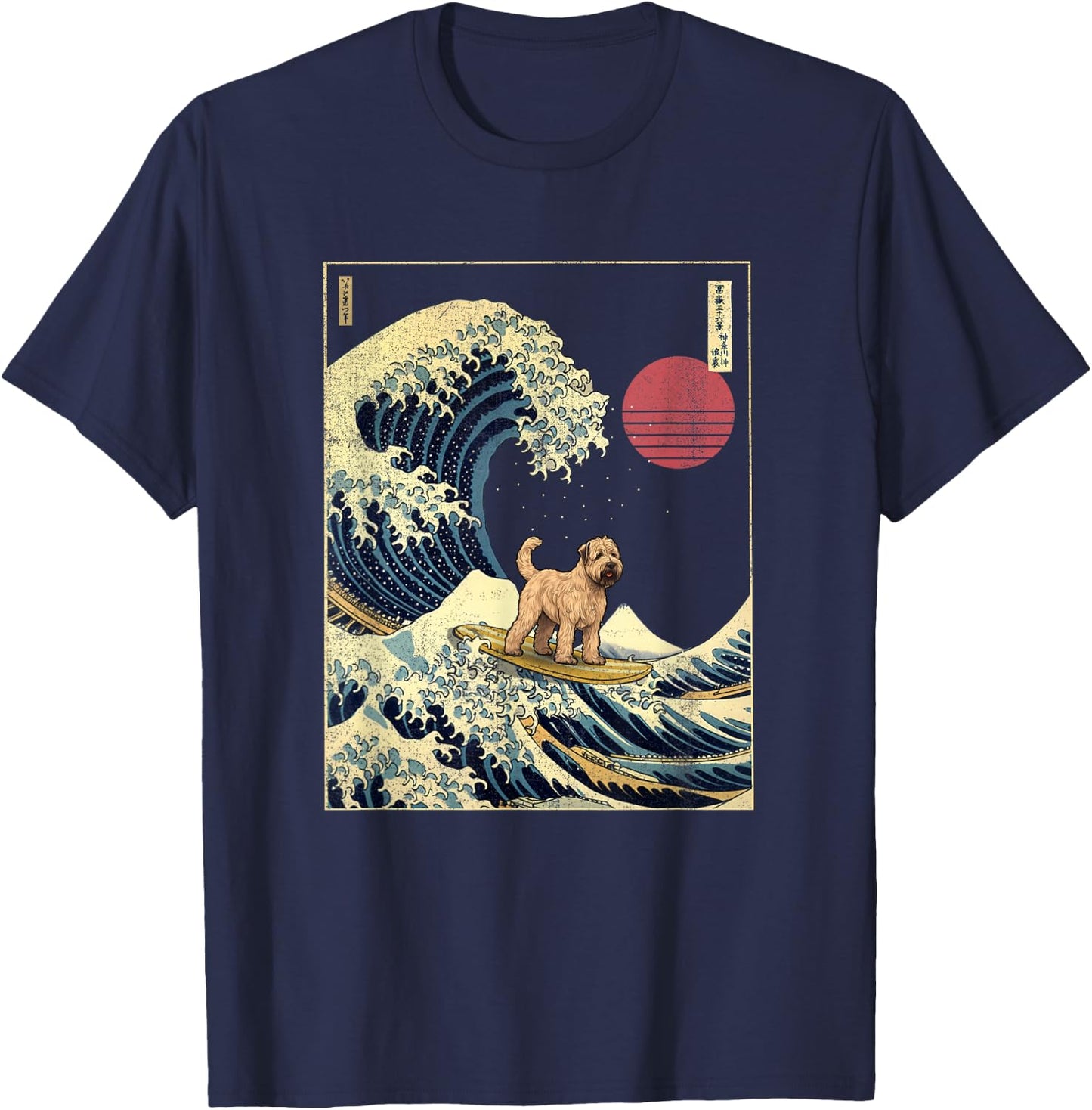 Soft Coated Wheaten Terrier Japanese Kanagawa Wave Funny T-Shirt - T-Shirt | Navy