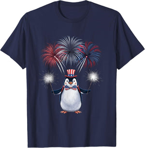 US Flag Penguin 4th Of July Patriotic Penguin Men Women Kids T-Shirt - T-Shirt | Navy