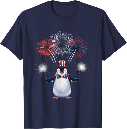 US Flag Penguin 4th Of July Patriotic Penguin Men Women Kids T-Shirt - T-Shirt | Navy