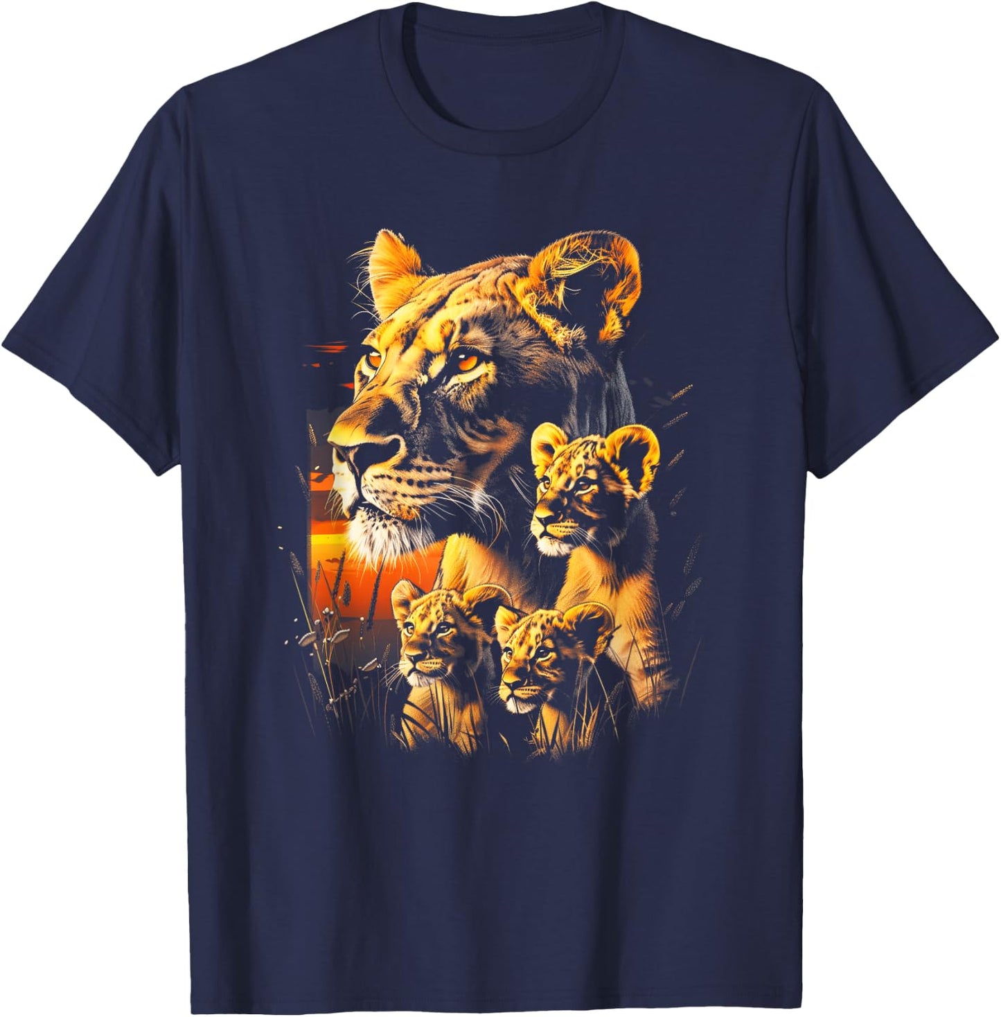 Lioness Cubs African Sunset Lion family Lion cubs T-Shirt - T-Shirt | Navy