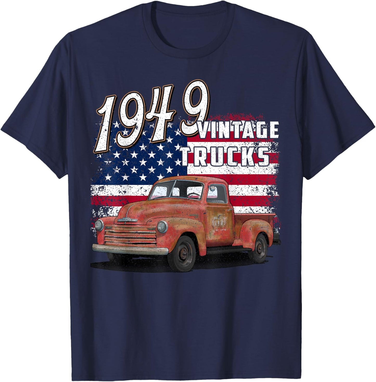 1949 49 Truck Classic Car 1940s Vintage American Flag T-Shirt - T-Shirt | Navy