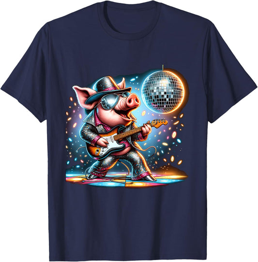 Disco Ball Guitar Pig T-Shirt - T-Shirt | Navy