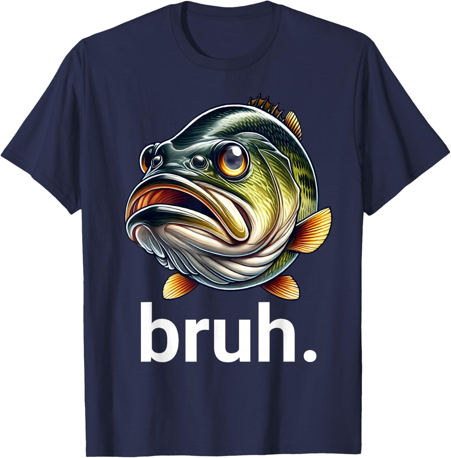 Bruh Fishing Boys Funny Fisherman Kids Bass Fish Saying T-Shirt - T-Shirt | Navy