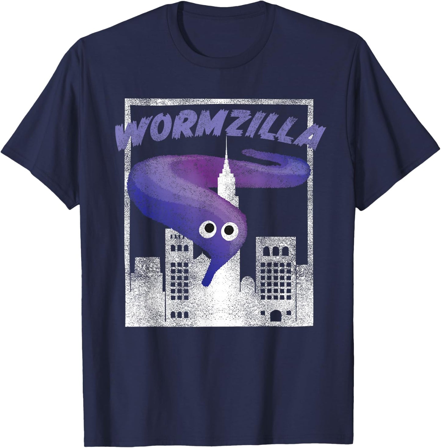 Worm On A String Meme Purple Wormzilla Retro Japanese Style T-Shirt - T-Shirt | Navy