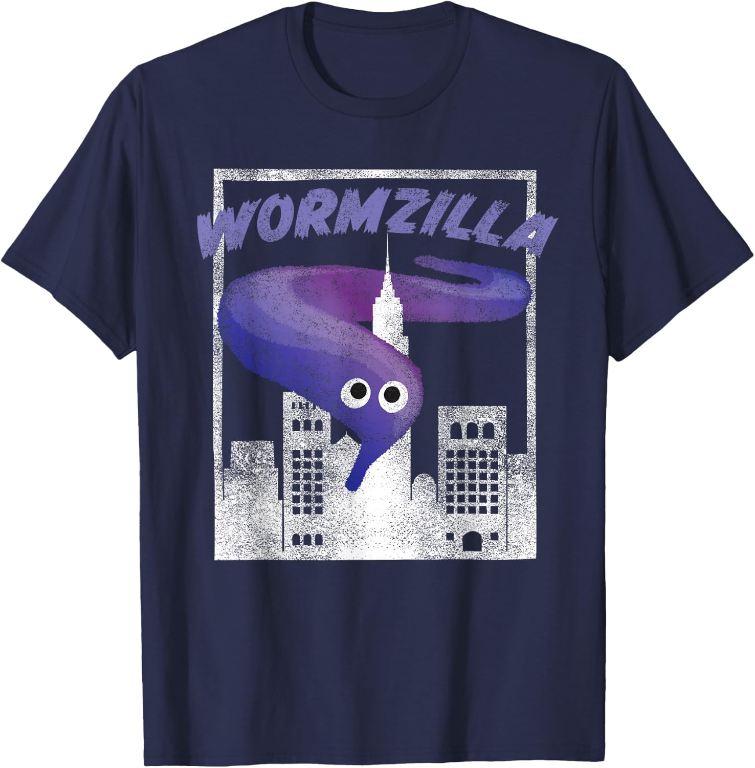 Worm On A String Meme Purple Wormzilla Retro Japanese Style T-Shirt - T-Shirt | Navy