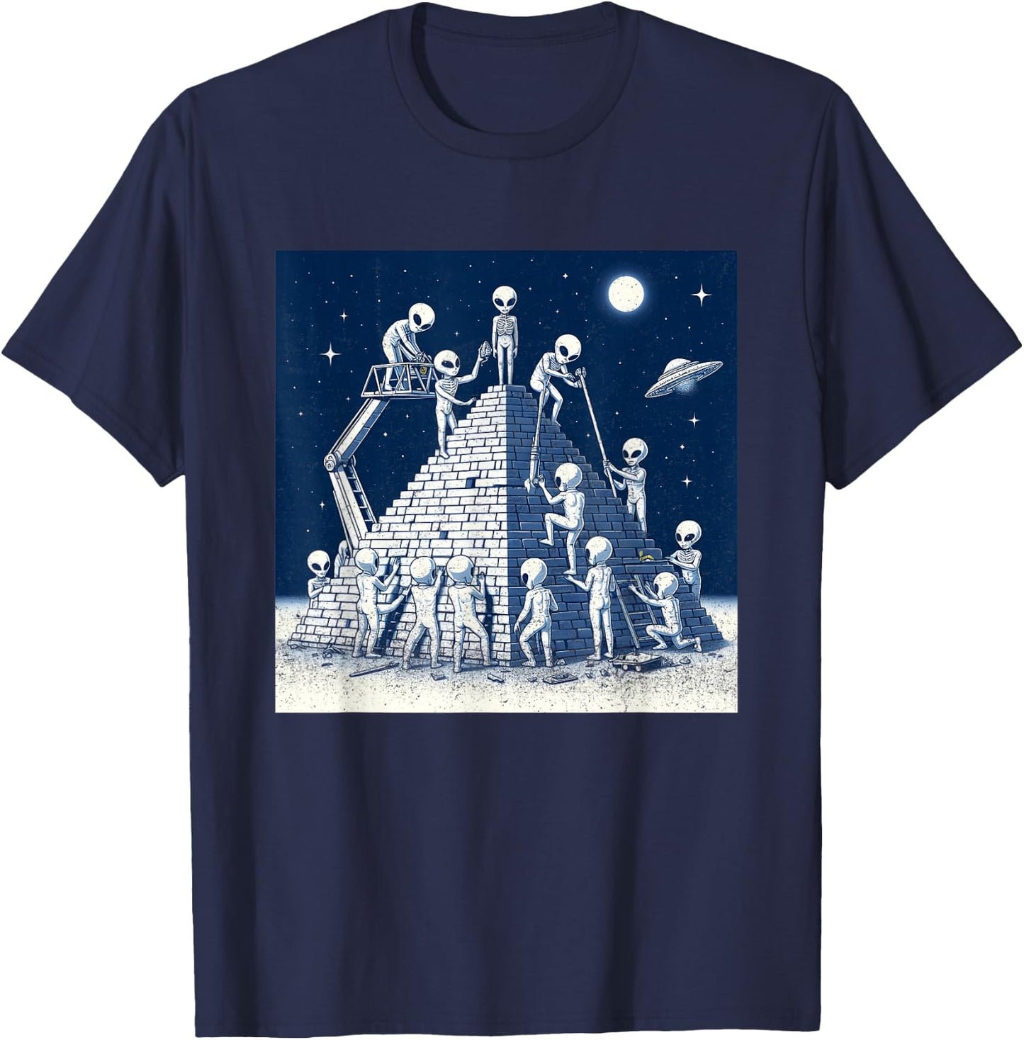 Aliens Building Pyramid T-Shirt - T-Shirt | Navy