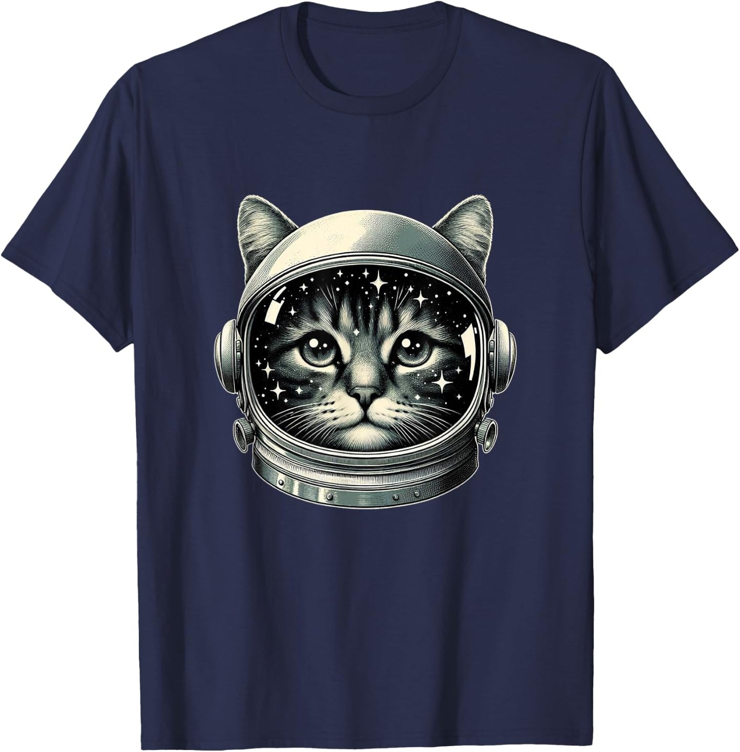 Space Cat Funny Cosmic Astronaut Cat Cute Retro Galaxy Cat Men Women Kids T-Shirt - T-Shirt | Navy