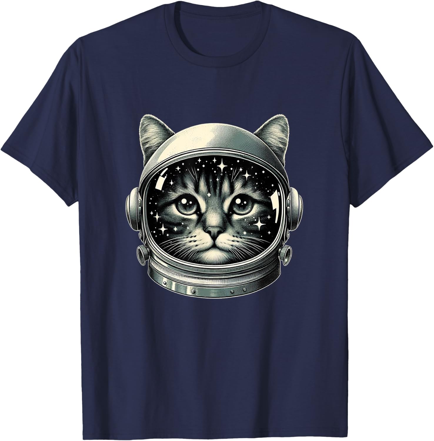Space Cat Funny Cosmic Astronaut Cat Cute Retro Galaxy Cat Men Women Kids T-Shirt - T-Shirt | Navy