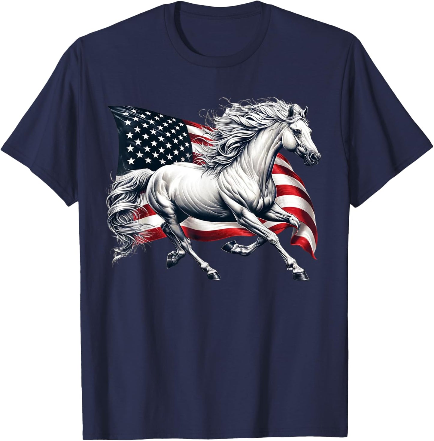 American Flag Patriotic Horse Horseback Riding Farm T-Shirt - T-Shirt | Navy