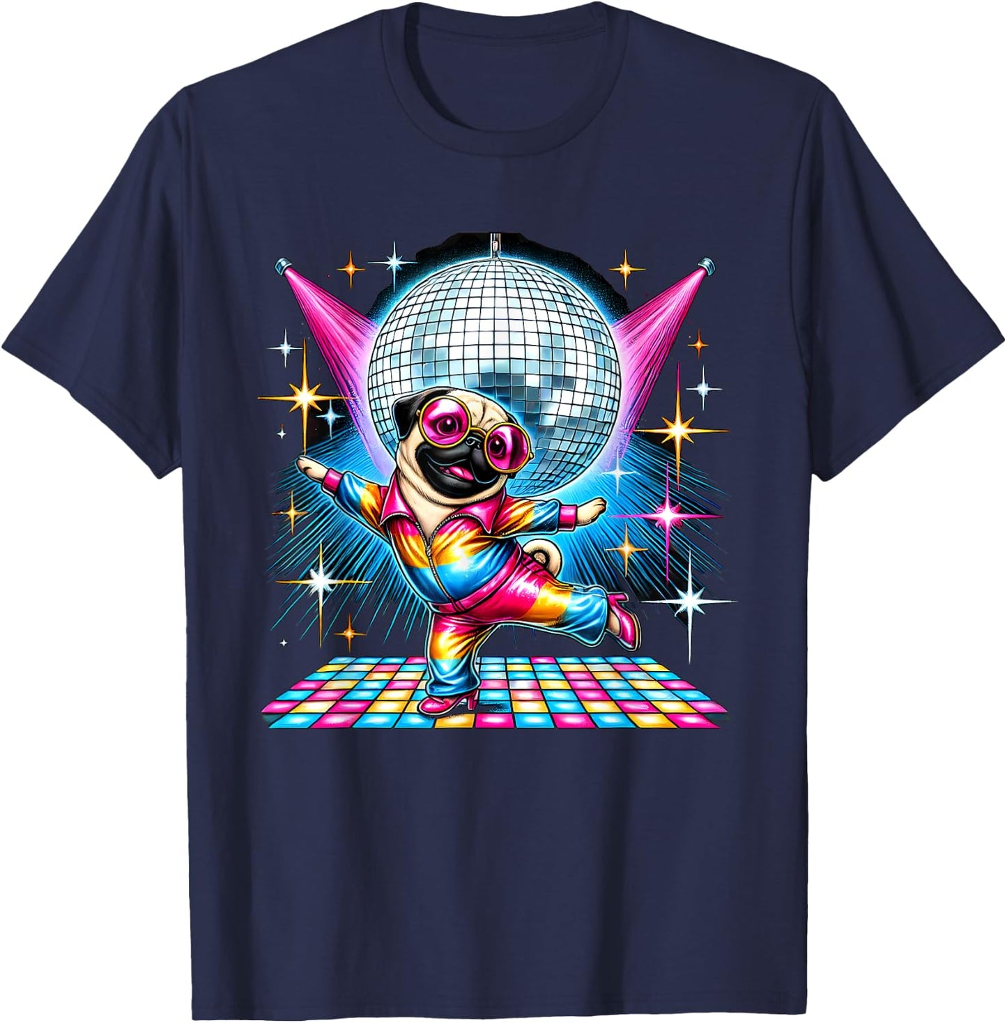 Aesthetic Pug Disco T-Shirt - T-Shirt | Navy