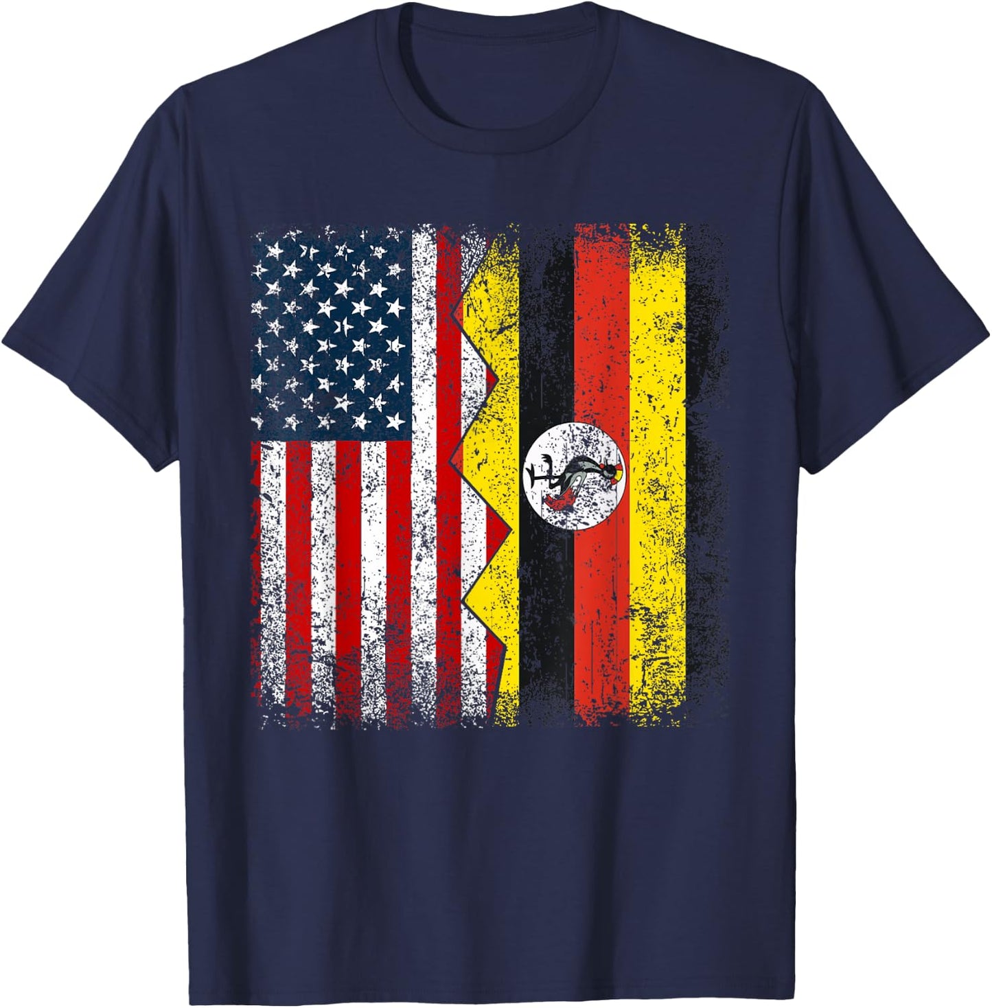 Ugandan Roots | Half American Flag | America Uganda Flags T-Shirt - T-Shirt | Navy