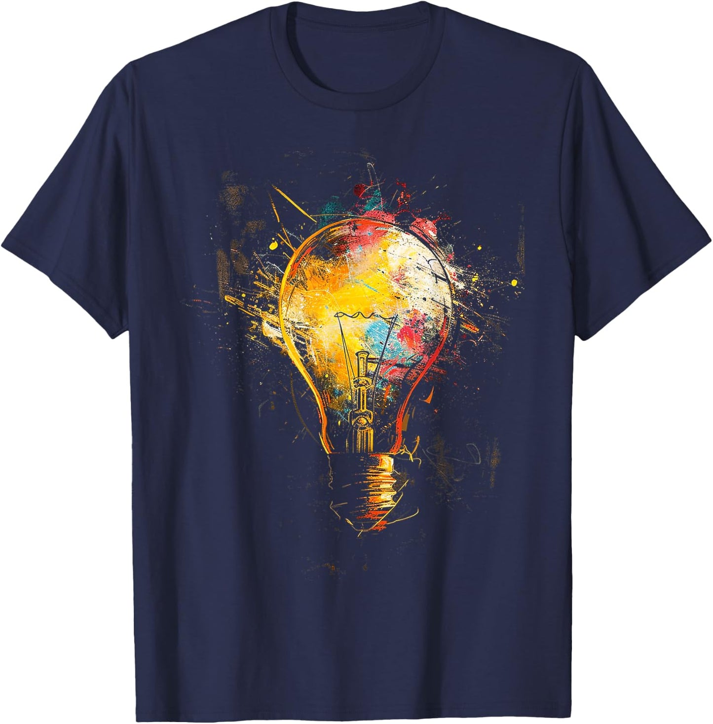 Light Bulb Painting Motif Artwork Art Light Bulb T-Shirt - T-Shirt | Navy