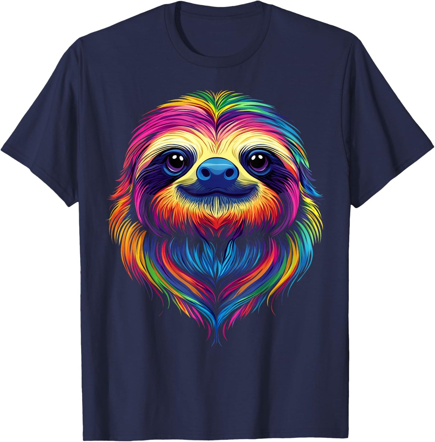 Colorful Sloth Face Cute Rainforest Jungle Animals Black T-Shirt - T-Shirt | Navy
