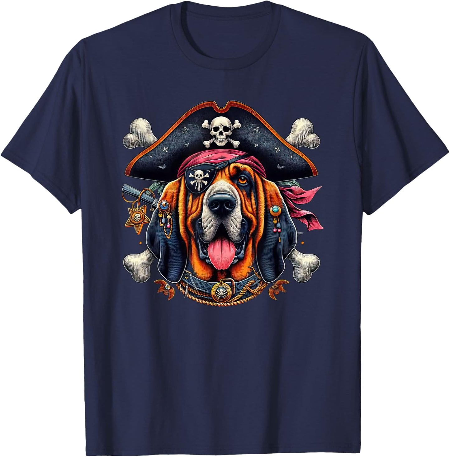 Bloodhound Pirate Crossbones Halloween Kids T-Shirt - T-Shirt | Navy